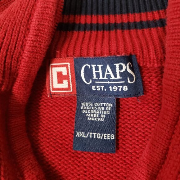 Chaps‎ Red Half Zip Sweater Mens XXL Cotton Vintage Y2K Pullover Preppy Sporty - Picture 4 of 6